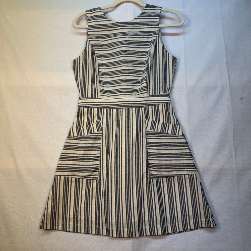 Altar'd State Blue White Striped Cotton Linen Cutout Back Mini Dress Small